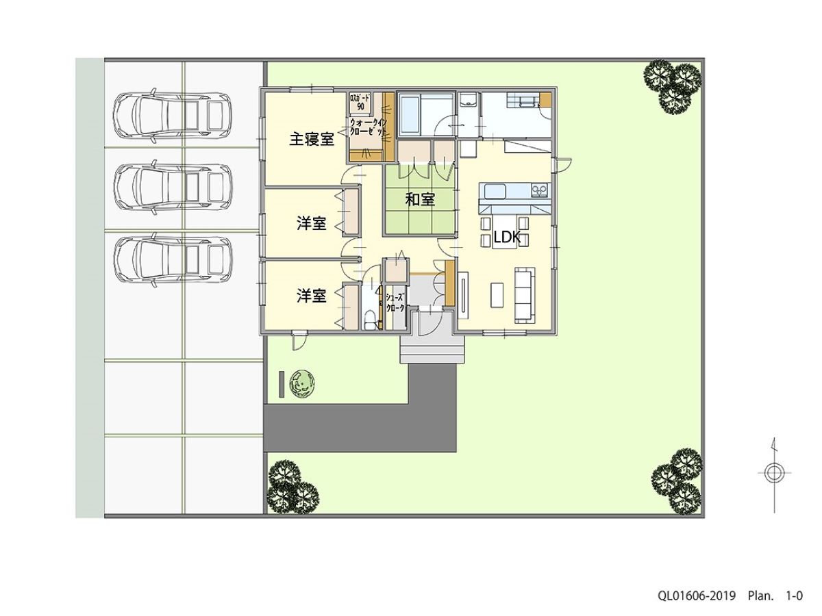 一条リンクスヴィラ西郷  土地 区画番号No.G-3 「コンパクトでも収納充実!平屋ならではの満足プラン」 <br>建物タイプ:i-smileⅡ+/延床面積:98.78㎡(29.88坪) <br>建物本体価格(参考):2,224万円(税込み)<br>