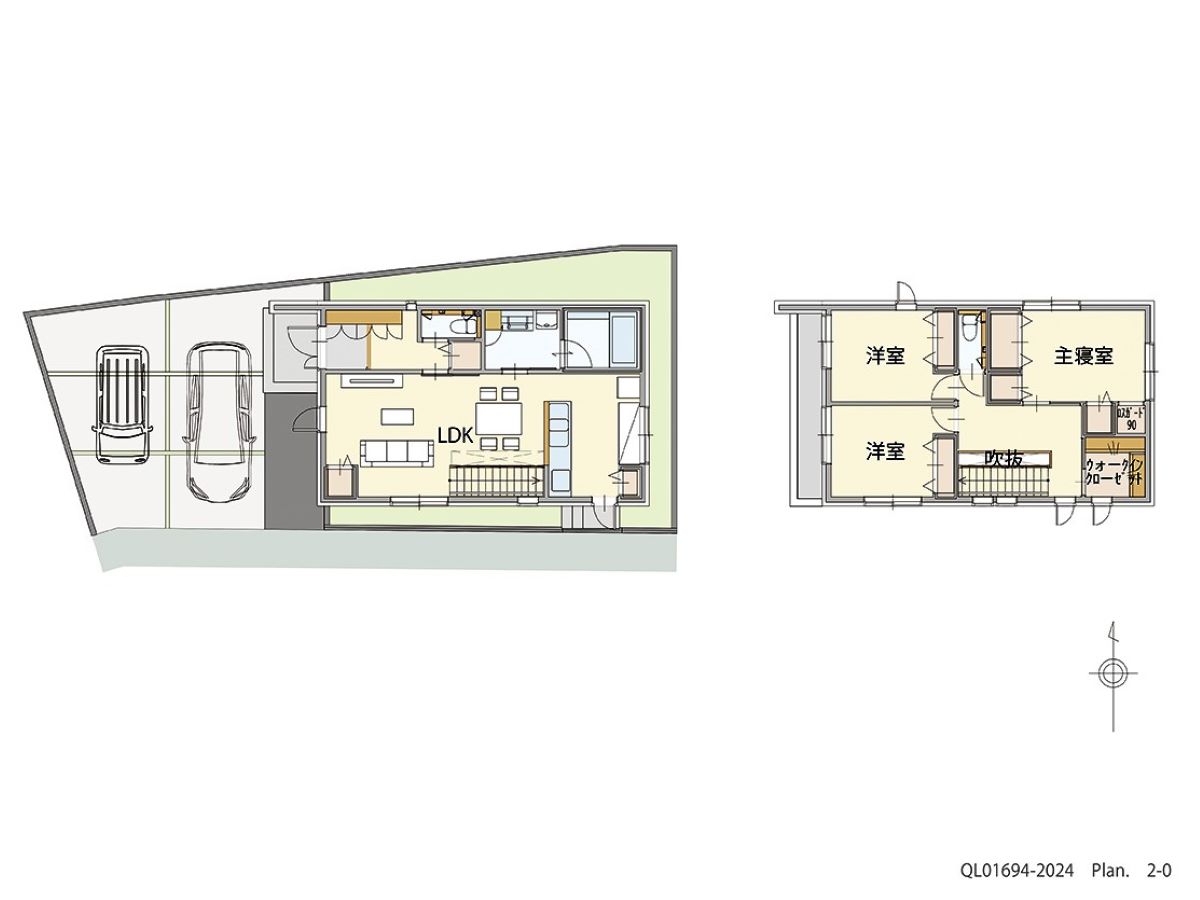 イイコトテラス豊田市四郷町 土地 区画番号No.3 「家族が集まるLDKプラン」 <br>建物タイプ:グラン・スマート/延床面積:99.63㎡(30.12坪) <br>建物本体価格(参考):2,521万円(税込み)<br>