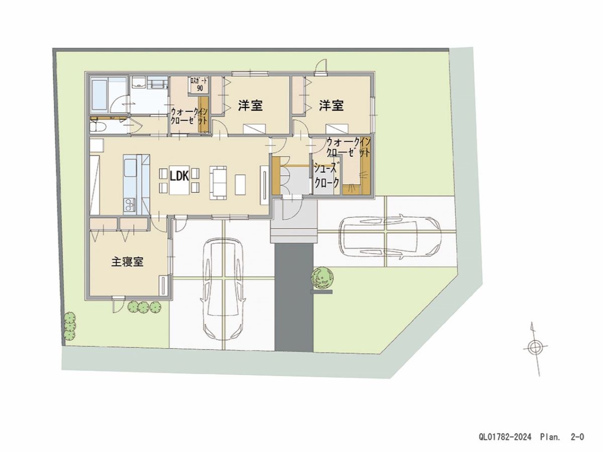 イイコトテラス都賀家中 土地 区画番号No.1 「玄関周りに収納いっぱい！お出かけにも嬉しいプラン」 <br>建物タイプ:ｉ－ｓｍｉｌｅⅢ＋/延床面積:91.42㎡(27.65坪) <br>建物本体価格(参考):2,150万円(税込み)<br>
