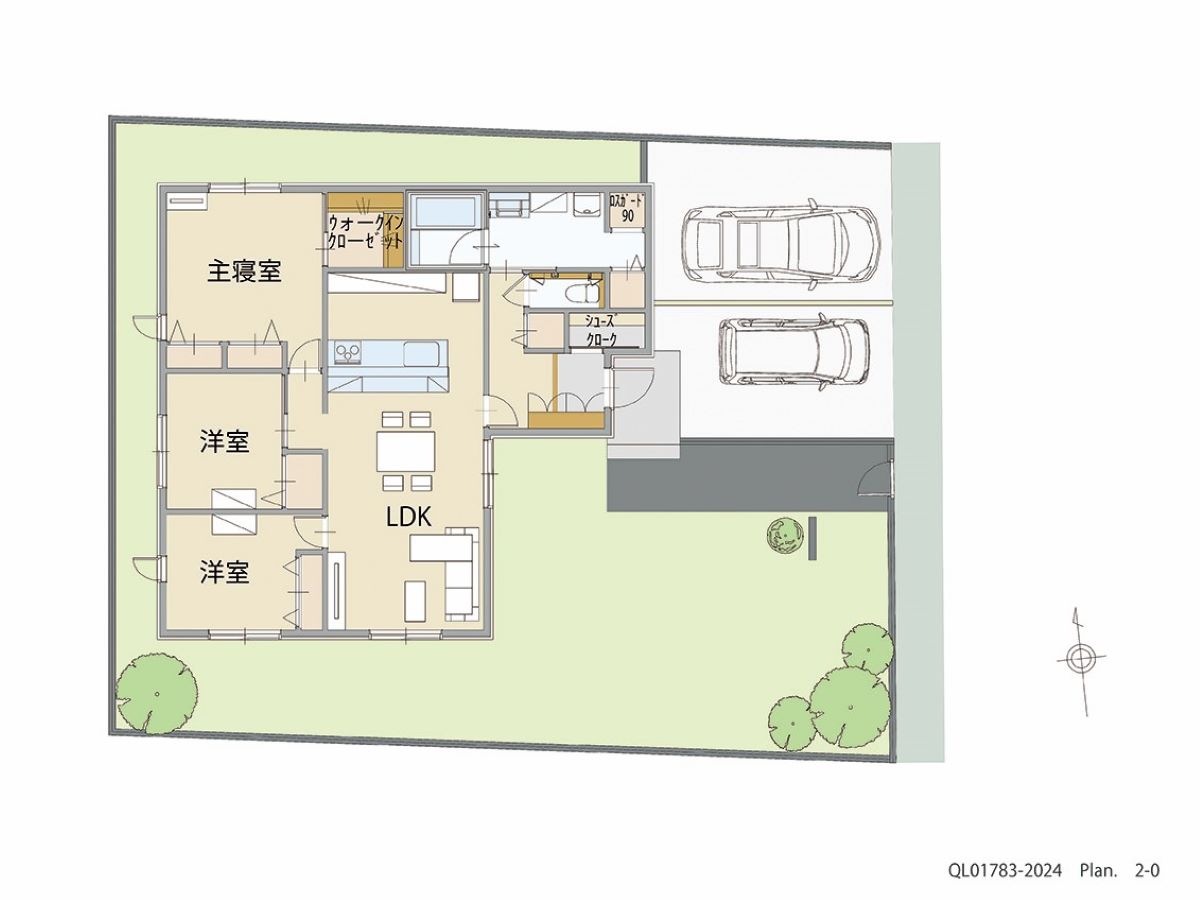 イイコトテラス都賀家中 土地 区画番号No.2 「LDKが生活の中心に！家族が集まる広々LDKプラン」 <br>建物タイプ:ｉ－ｓｍｉｌｅⅢ＋/延床面積:92.16㎡(27.87坪) <br>建物本体価格(参考):2,152万円(税込み)<br>