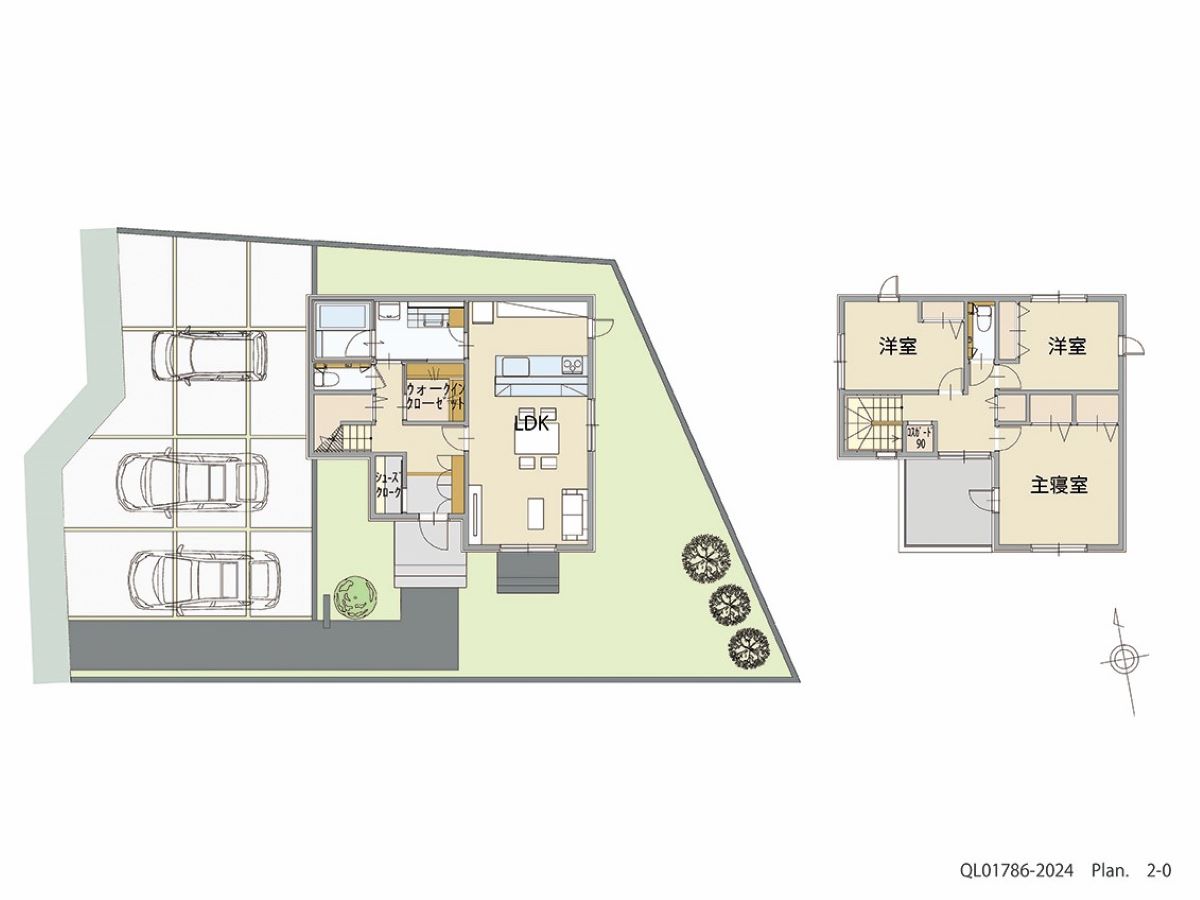 イイコトテラス都賀家中 土地 区画番号No.5 「1階にウォークインクローゼット採用プラン」 <br>建物タイプ:ｉ－ｓｍｉｌｅⅢ＋/延床面積:100.95㎡(30.53坪) <br>建物本体価格(参考):2,220万円(税込み)<br>