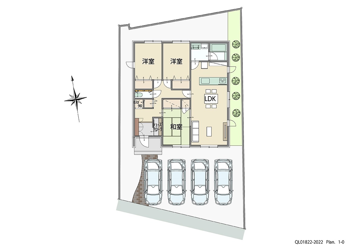 イイコトテラス田尻 土地 区画番号No.３ 「コンパクトでも充実！平屋プラン♪」 <br>建物タイプ:ｉ－ｓｍｉｌｅⅡ/延床面積:89.58㎡(27.09坪) <br>建物本体価格(参考):2,052万円(税込み)<br>