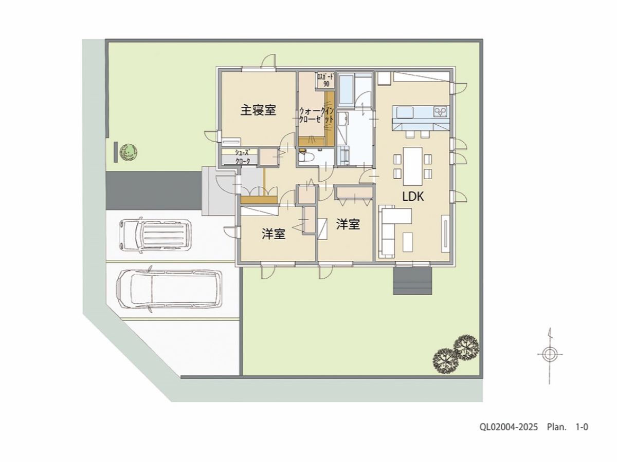 ニュータウン笑ノ口後 土地 区画番号No.38 「平屋住宅」 <br>建物タイプ:HUGme fam W (寒冷地ﾓﾃﾞﾙ)/延床面積:96.25㎡(29.11坪) <br>建物本体価格(参考):1,961万円(税込み)<br>