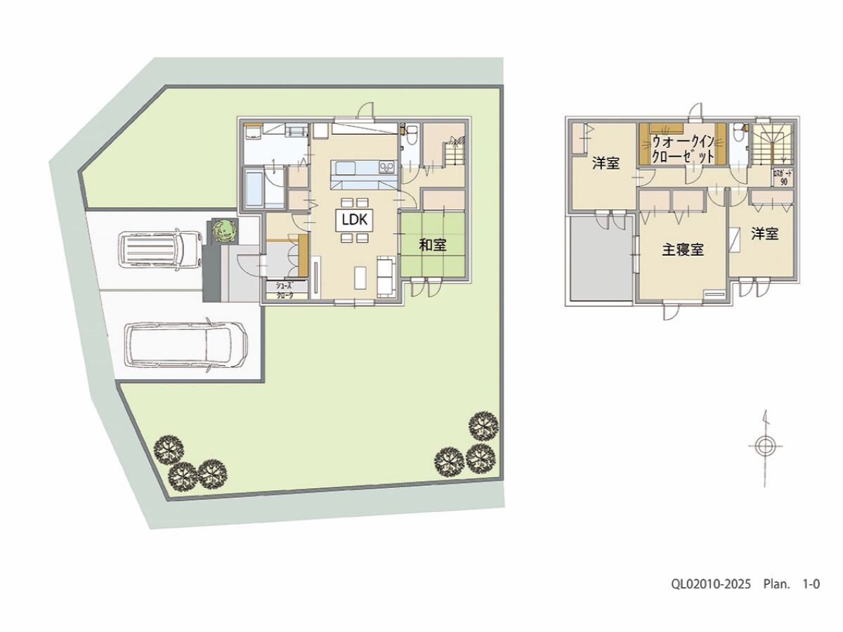 ニュータウン笑ノ口後 土地 区画番号No.44 「和室ありの４LDK」 <br>建物タイプ:HUGme fam W (寒冷地ﾓﾃﾞﾙ)/延床面積:115.94㎡(35.06坪) <br>建物本体価格(参考):2,262万円(税込み)<br>