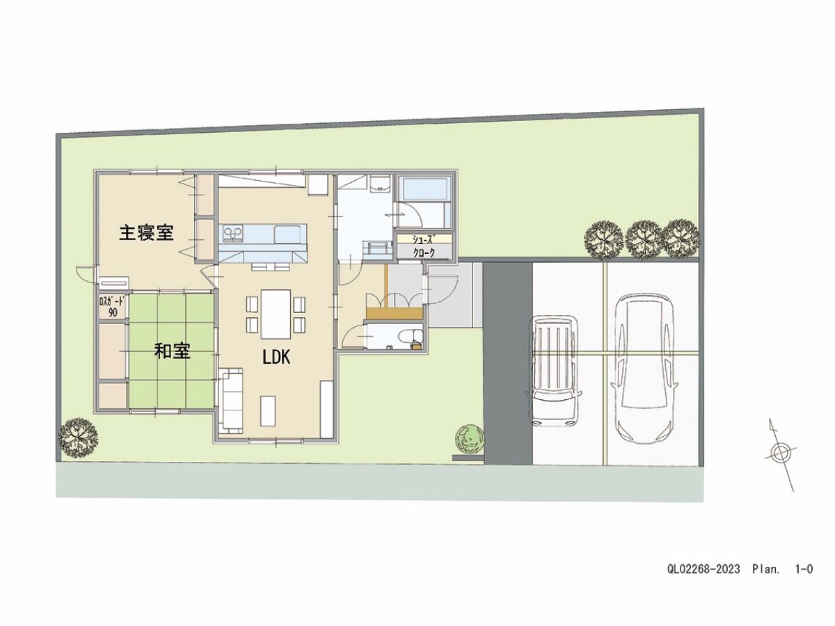イイコトテラス小山市中久喜２期 土地 区画番号No.5 「18帖LDKに和室も採用した広々空間プラン」 <br>建物タイプ:HUGme/延床面積:73.7㎡(22.29坪) <br>建物本体価格(参考):1,635万円(税込み)<br>