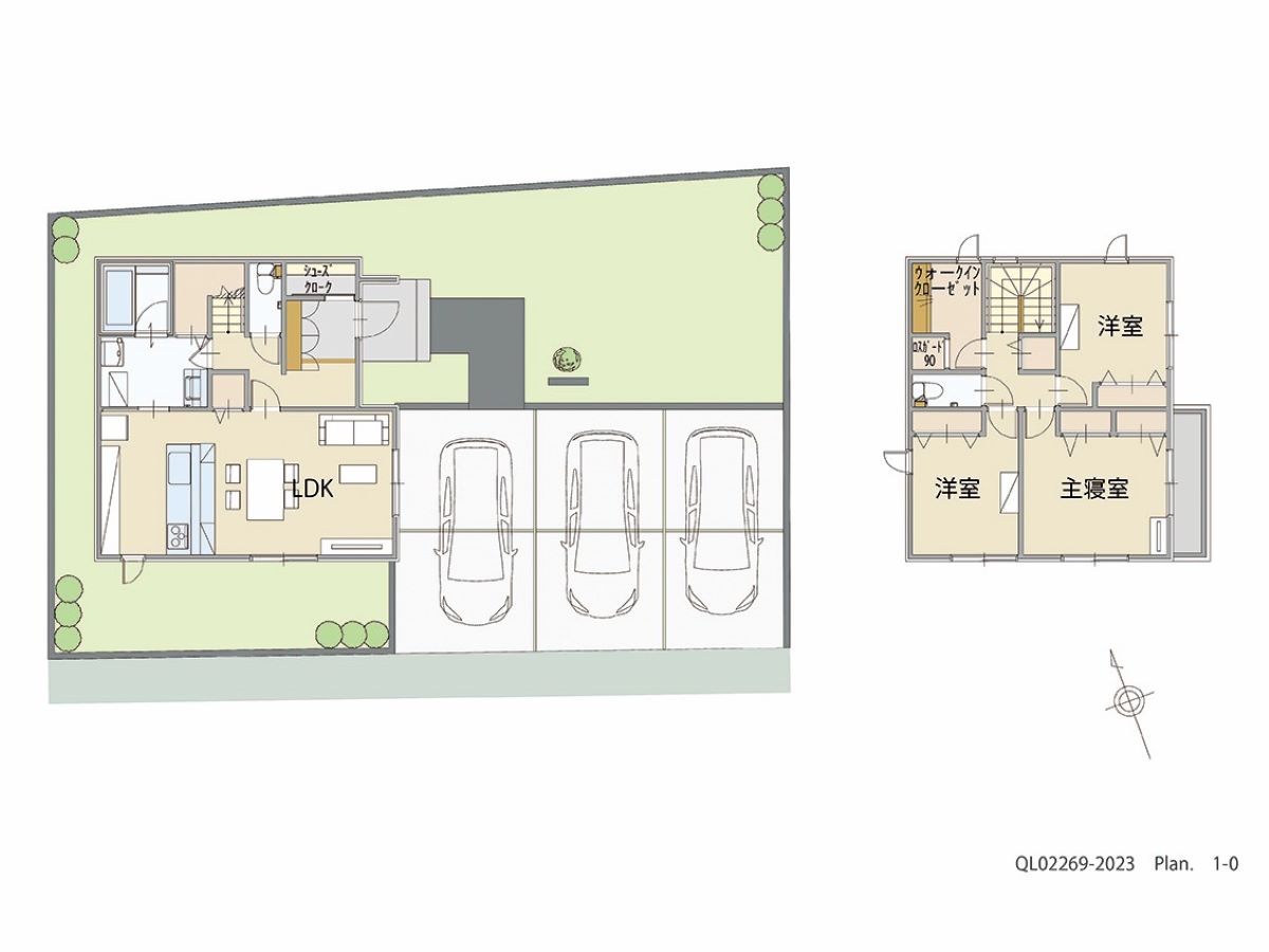 イイコトテラス小山市中久喜２期 土地 区画番号No.6 「「回遊動線＆暮らしのゆとり」重視プラン」 <br>建物タイプ:HUGme/延床面積:96.05㎡(29.04坪) <br>建物本体価格(参考):1,746万円(税込み)<br>