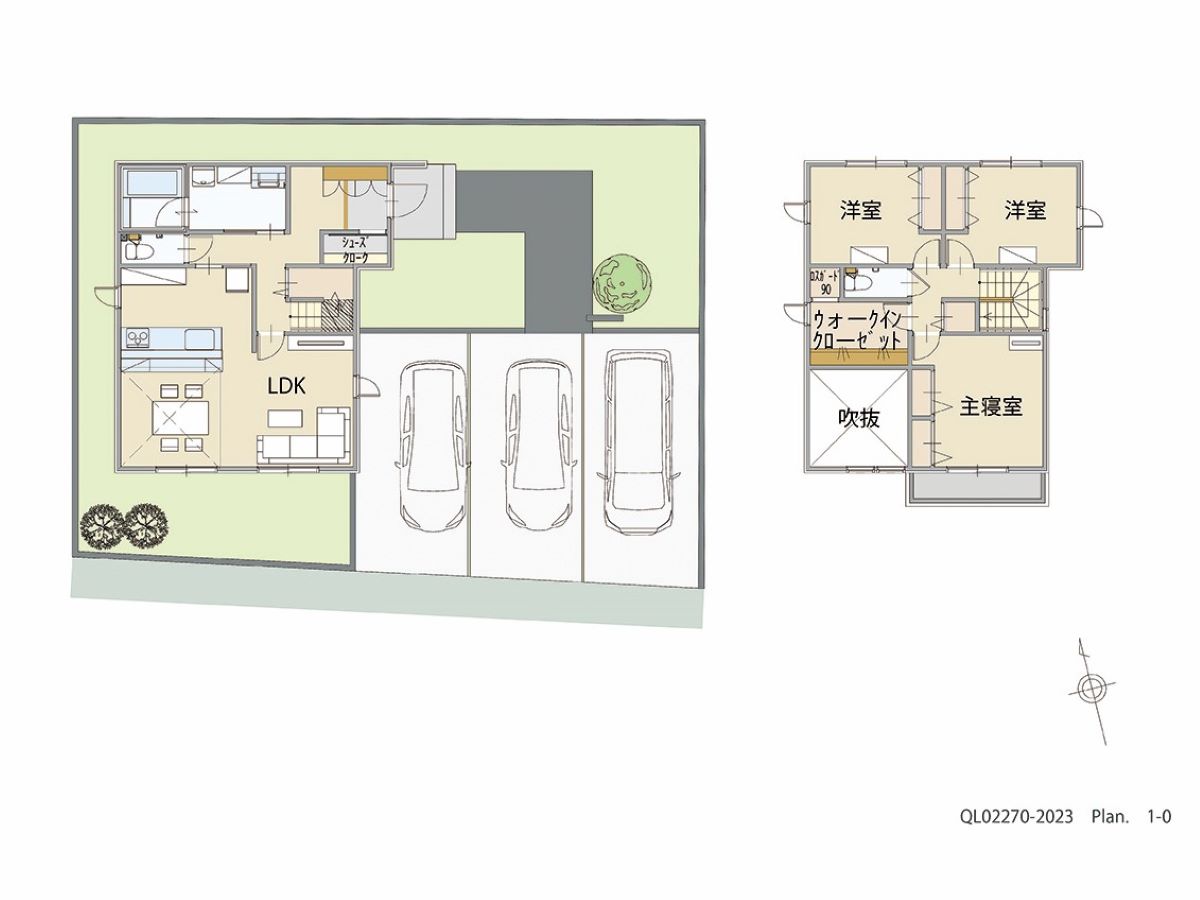 イイコトテラス小山市中久喜２期 土地 区画番号No.7 「開放感とスマート収納重視プラン」 <br>建物タイプ:HUGme/延床面積:101.85㎡(30.8坪) <br>建物本体価格(参考):1,888万円(税込み)<br>