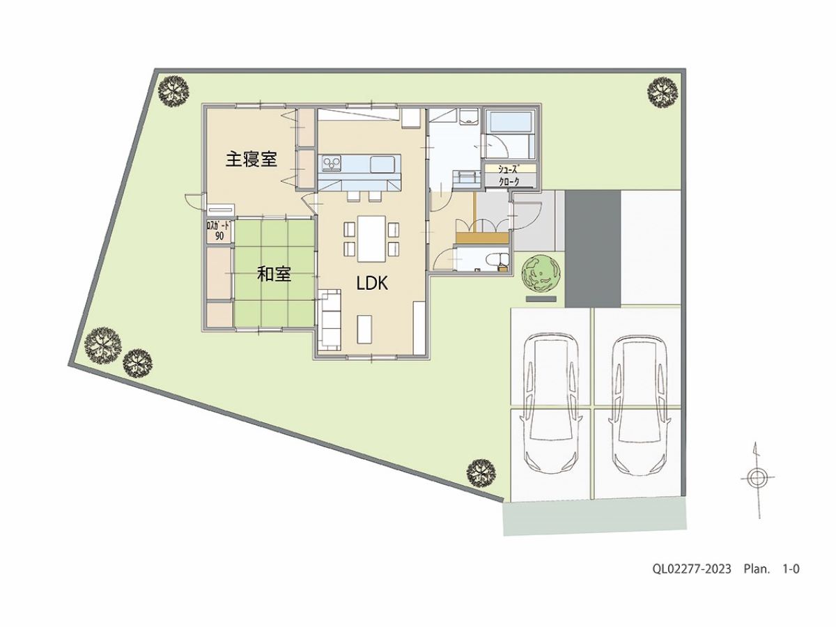 イイコトテラス小山市中久喜２期 土地 区画番号No.14 「ワンフロアの「ワンストップ平屋生活」重視プラン」 <br>建物タイプ:HUGme/延床面積:73.7㎡(22.29坪) <br>建物本体価格(参考):1,635万円(税込み)<br>