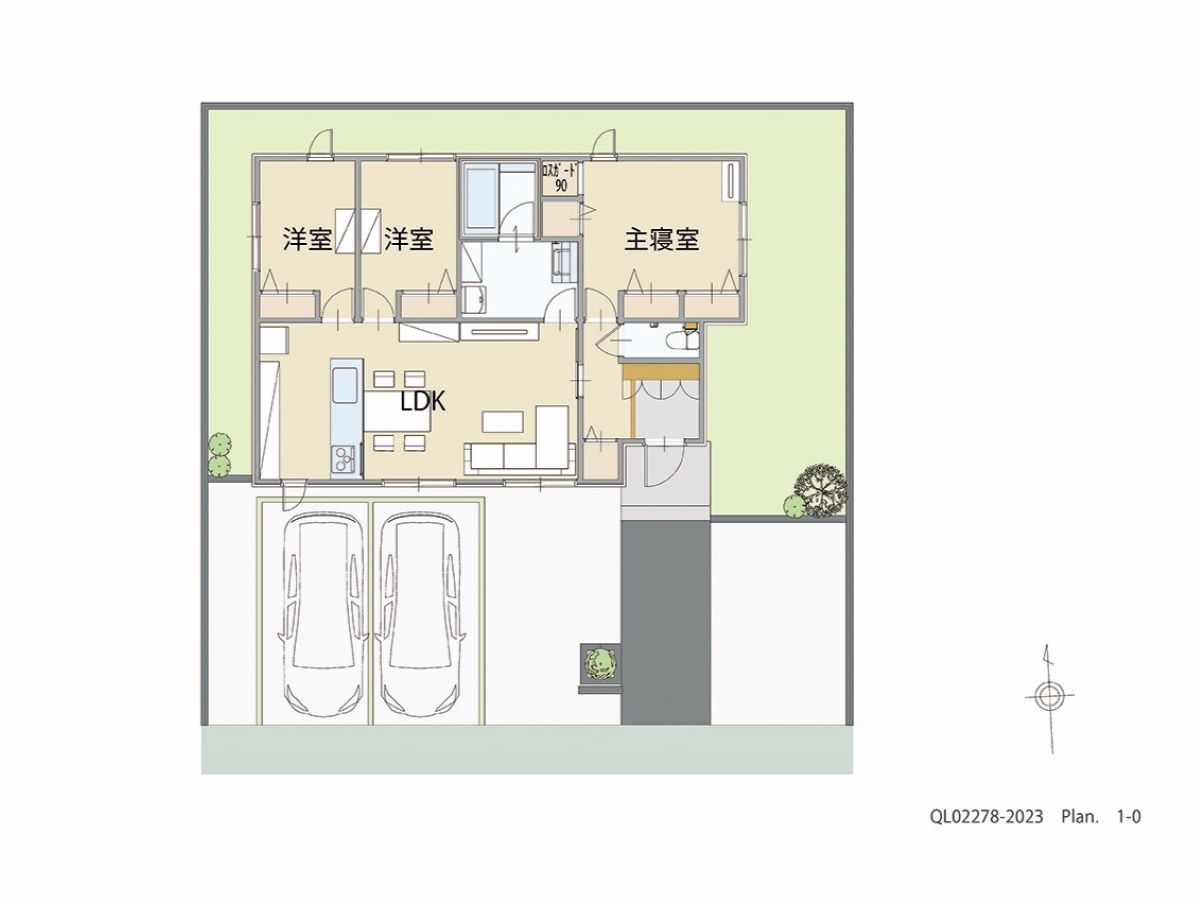 イイコトテラス小山市中久喜２期 土地 区画番号No.15 「ワンフロアのスマート＆安心な暮らし」 <br>建物タイプ:HUGme/延床面積:74.52㎡(22.54坪) <br>建物本体価格(参考):1,634万円(税込み)<br>