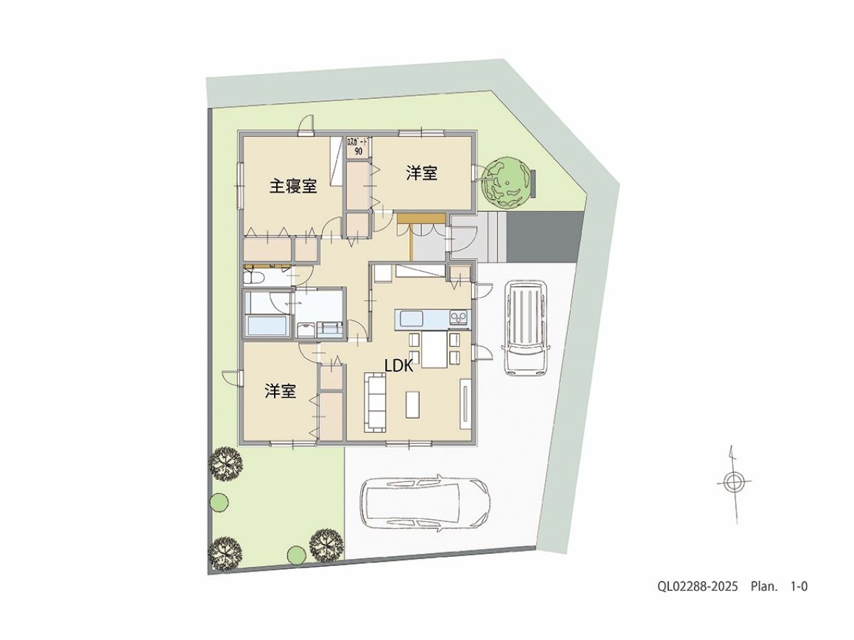 イイコトテラス小山市乙女 土地 区画番号No.1 「子育てにピッタリ！ご夫婦におすすめプラン」 <br>建物タイプ:ｉ－ｓｍｉｌｅⅢ＋/延床面積:88.8㎡(26.86坪) <br>建物本体価格(参考):2,118万円(税込み)<br>