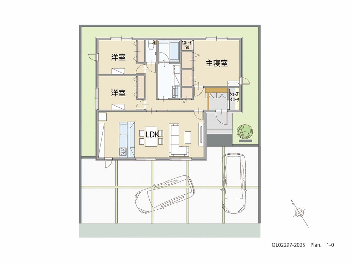 イイコトテラス小山市乙女 土地 区画番号No.10 「いつも生活の中心にLDKがある家」 <br>建物タイプ:ｉ－ｓｍｉｌｅⅢ＋/延床面積:90.45㎡(27.36坪) <br>建物本体価格(参考):2,118万円(税込み)<br>