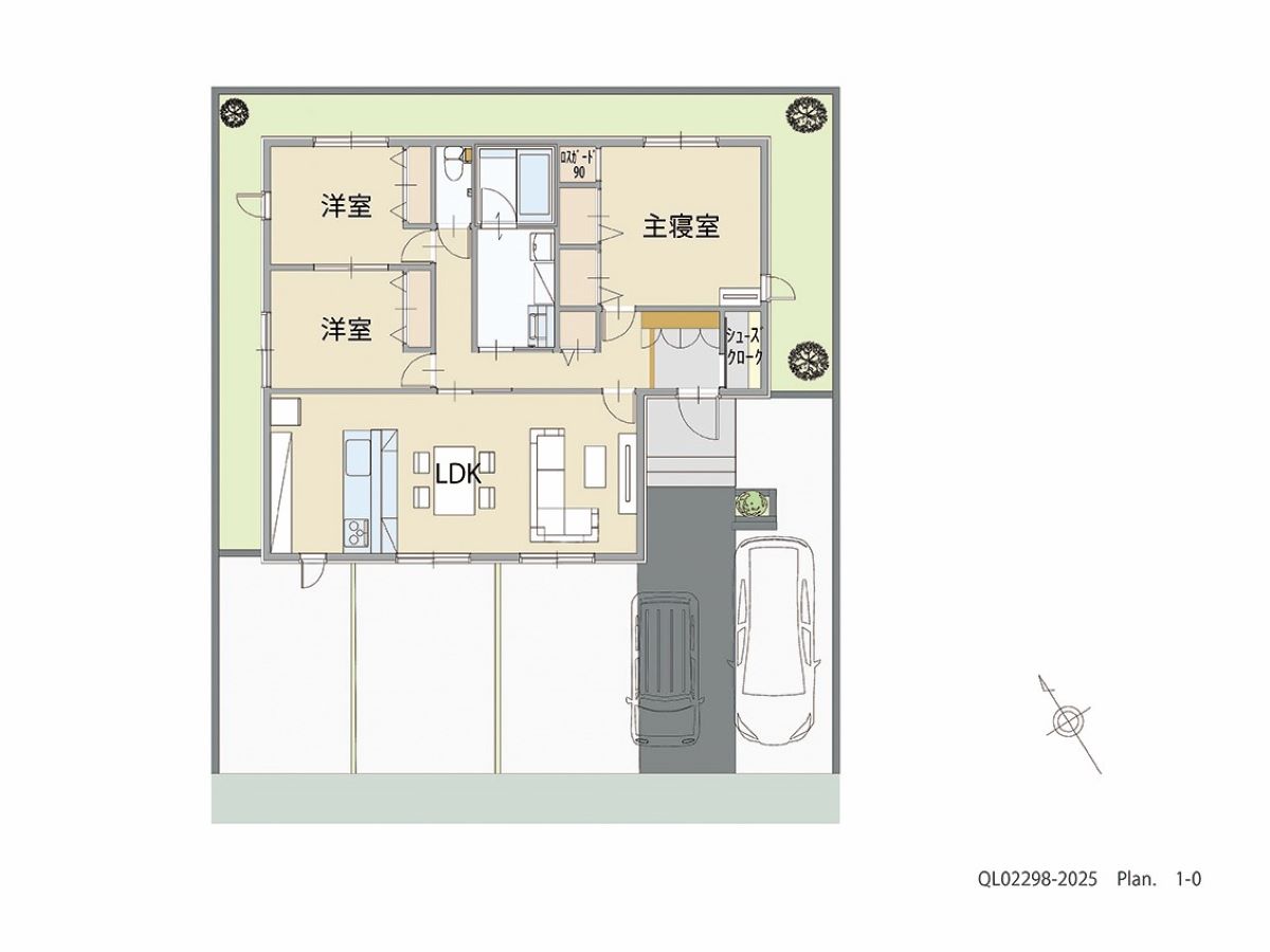 イイコトテラス小山市乙女 土地 区画番号No.11 「キッチンから家族の様子を見守れる家」 <br>建物タイプ:ｉ－ｓｍｉｌｅⅢ＋/延床面積:90.45㎡(27.36坪) <br>建物本体価格(参考):2,118万円(税込み)<br>