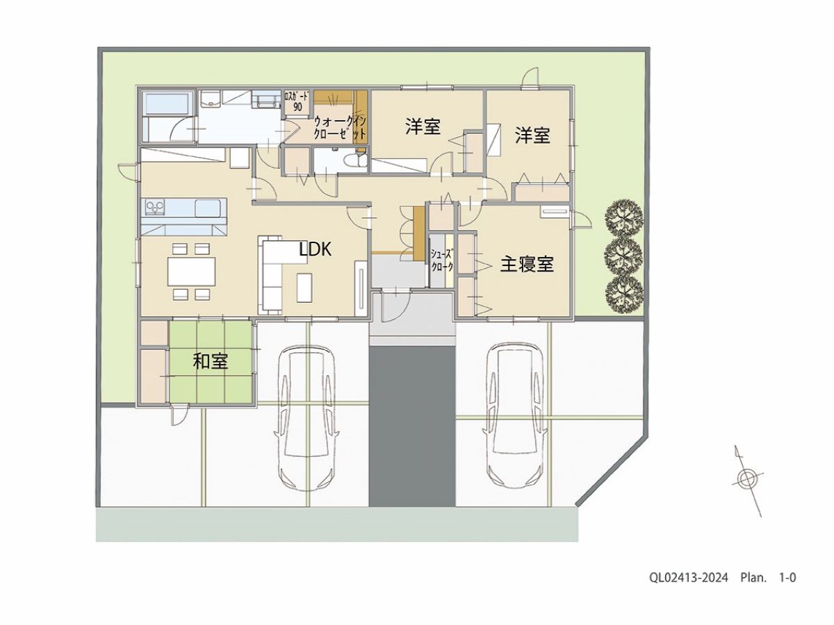 水戸市千波町宅地分譲地 土地 区画番号No.31 「4LDK平屋プラン(和室有り)」 <br>建物タイプ:HUGme/延床面積:106.82㎡(32.31坪) <br>建物本体価格(参考):2,012万円(税込み)<br>