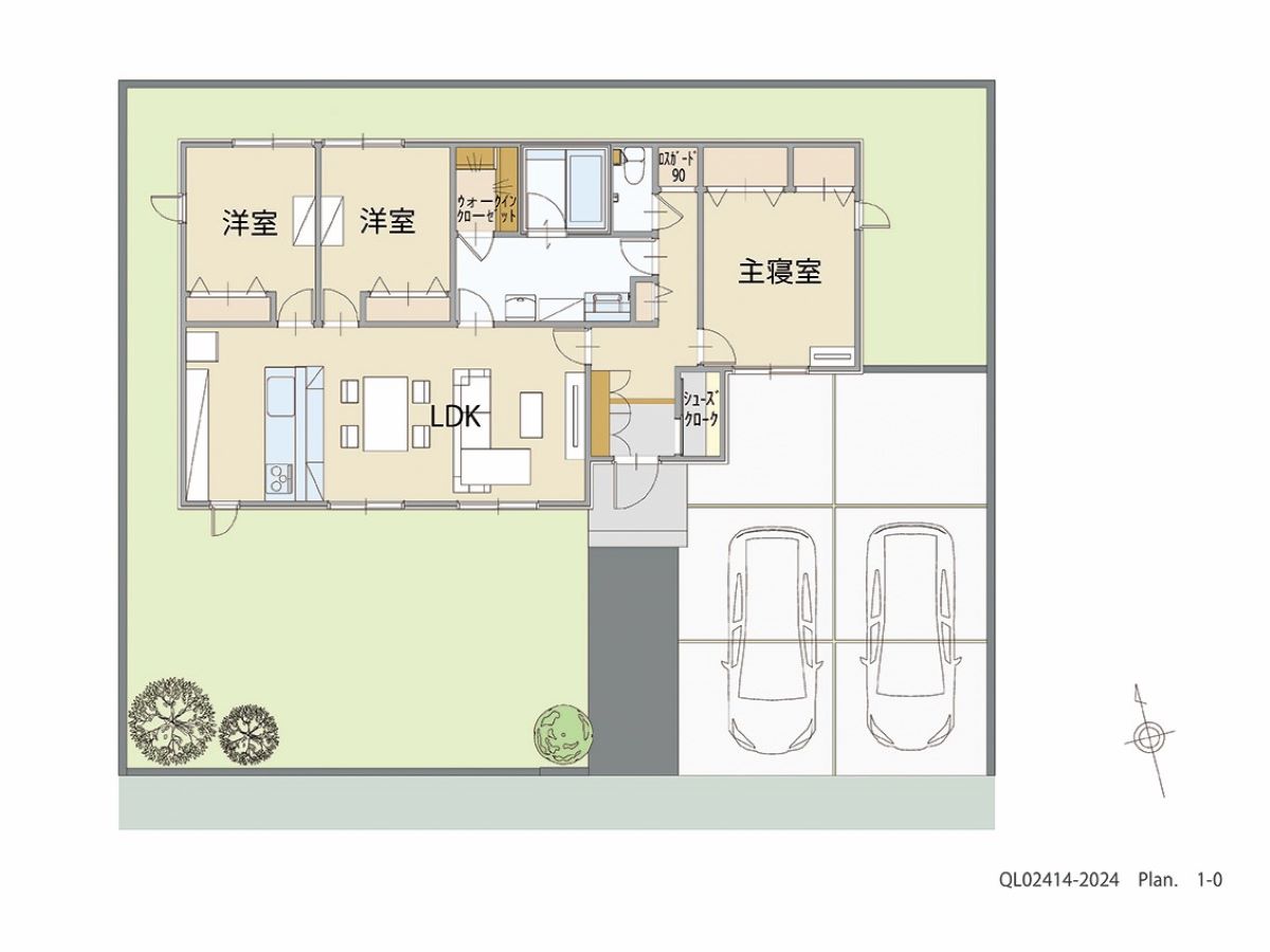 水戸市千波町宅地分譲地 土地 区画番号No.32 「3LDK平屋プラン」 <br>建物タイプ:HUGme/延床面積:89.43㎡(27.05坪) <br>建物本体価格(参考):1,766万円(税込み)<br>