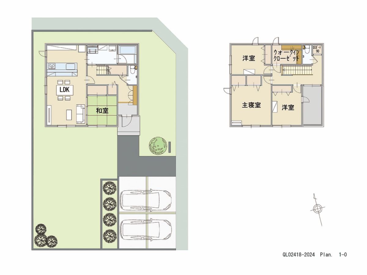 水戸市千波町宅地分譲地 土地 区画番号No.42 「4LDKプラン(和室有り)」 <br>建物タイプ:HUGme/延床面積:110.95㎡(33.55坪) <br>建物本体価格(参考):1,983万円(税込み)<br>