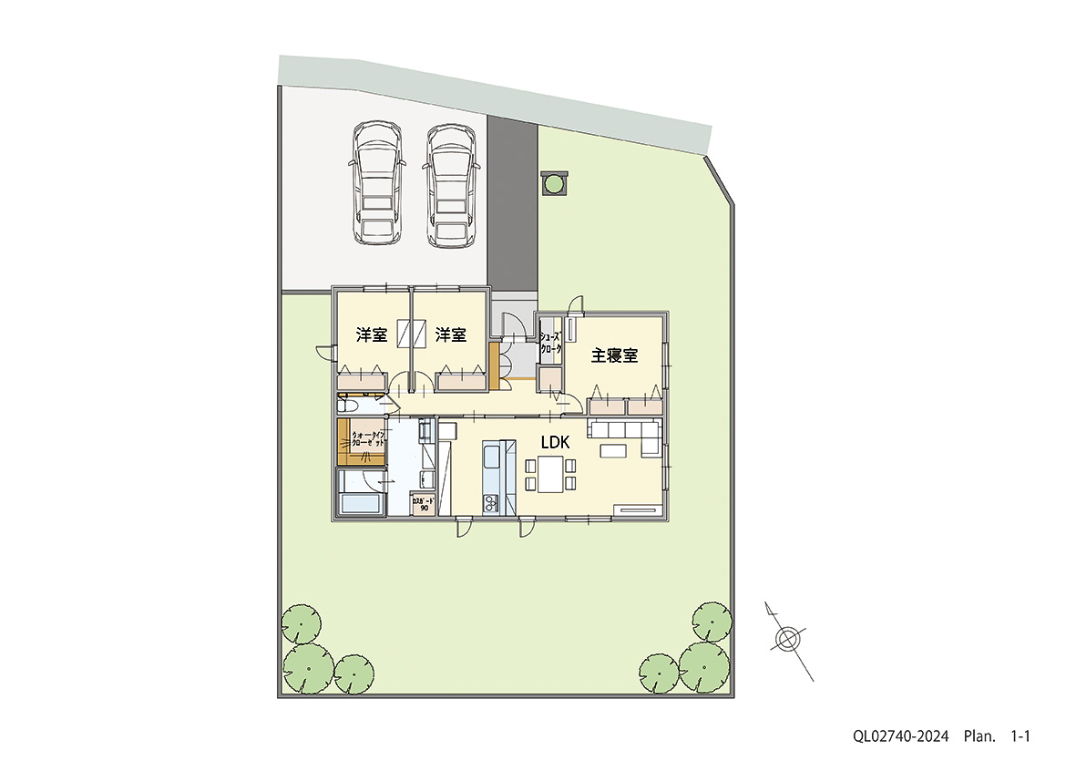 下都賀郡壬生町表町６区画 土地 区画番号No.1 「家族が集まるLDKプラン」 <br>建物タイプ:ｉ－ｓｍｉｌｅⅡ+/延床面積:90.5㎡(27.37坪) <br>建物本体価格(参考):2,115万円(税込み)<br>