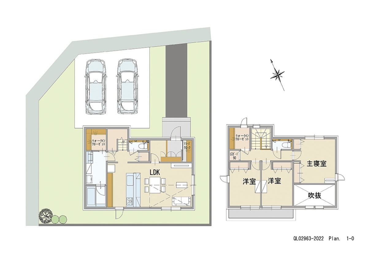 イイコトテラス小山市中久喜 土地 区画番号No.29 「吹き抜けから陽射しが降り注ぐ明るいプラン」 <br>建物タイプ:ｉ－ｓｍｉｌｅⅡ+/延床面積:100.8㎡(30.48坪) <br>建物本体価格(参考):2,269万円(税込み)<br>