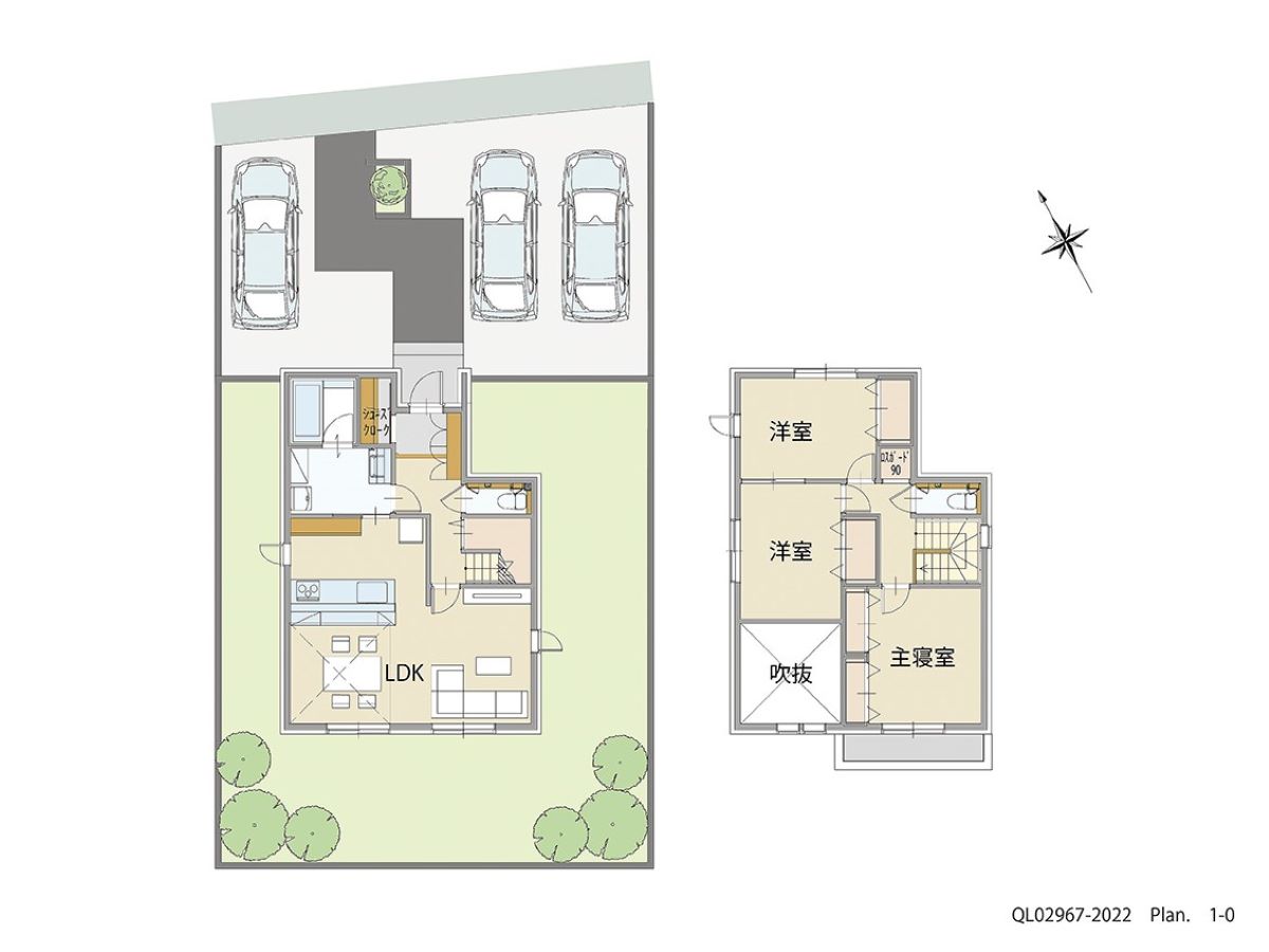 イイコトテラス小山市中久喜 土地 区画番号No.33 「リビングダイニングを分けたL字型LDKプラン」 <br>建物タイプ:ｉ－ｓｍｉｌｅⅡ+/延床面積:98.32㎡(29.73坪) <br>建物本体価格(参考):2,228万円(税込み)<br>