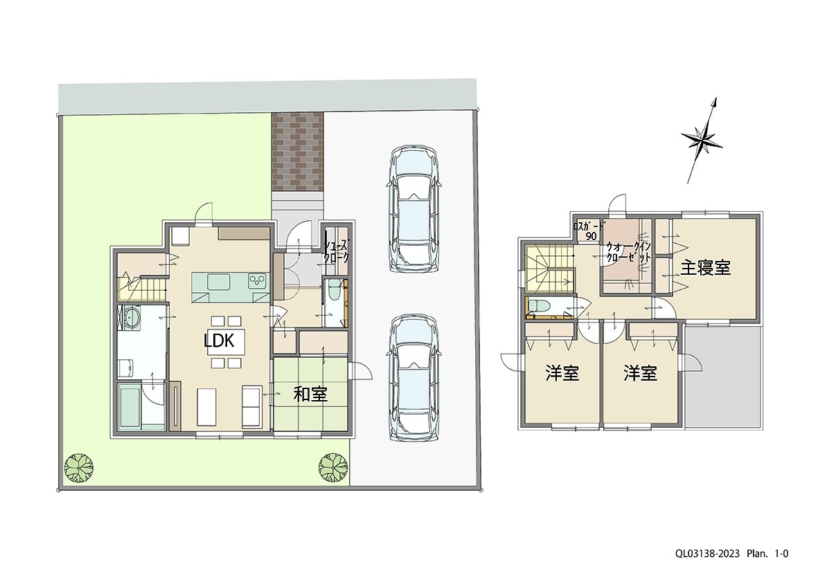 イイコトテラス和歌山つつじが丘 土地 区画番号No.232 「LDKに隣接した和室がポイントの家事動線スッキリプラン」 <br>建物タイプ:ｉ－ｓｍａｒｔⅡ/延床面積:105.96㎡(32.04坪) <br>建物本体価格(参考):2,696万円(税込み)<br>