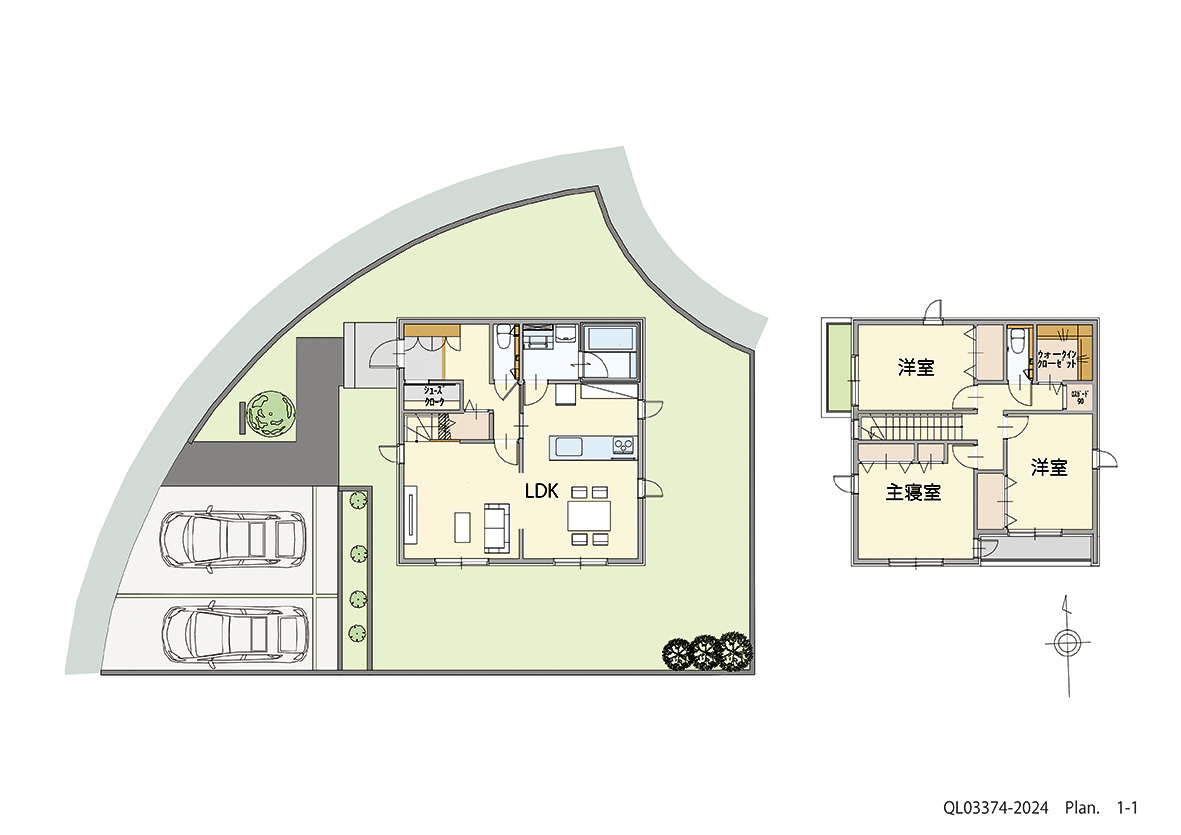 広野駅東ニュータウン 土地 区画番号No.B-7 「LDKが家の中心！動線すっきりプラン」 <br>建物タイプ:ｉ－ｓｍｉｌｅⅡ/延床面積:104.17㎡(31.5坪) <br>建物本体価格(参考):2,156万円(税込み)<br>