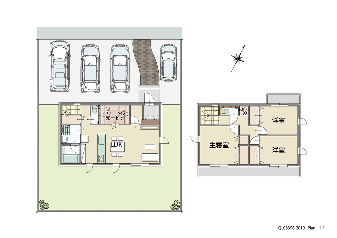 いわき市平幕ノ内　２期 土地 区画番号No.９街区２ 「大満足！収納充実プラン」 <br>建物タイプ:ｉ－ｓｍｉｌｅⅡ/延床面積:100.86㎡(30.5坪) <br>建物本体価格(参考):2,092万円(税込み)<br>