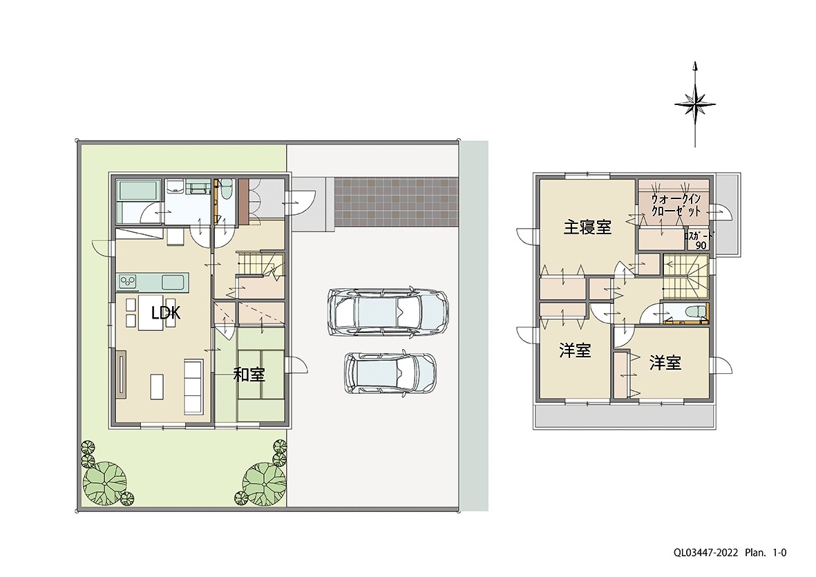 スマートタウン浜崎 土地 区画番号No.４３ 「忙しいご夫婦にピッタリ！家事らくプラン」 <br>建物タイプ:ｉ－ｓｍｉｌｅⅡ/延床面積:111.66㎡(33.77坪) <br>建物本体価格(参考):2,270万円(税込み)<br>