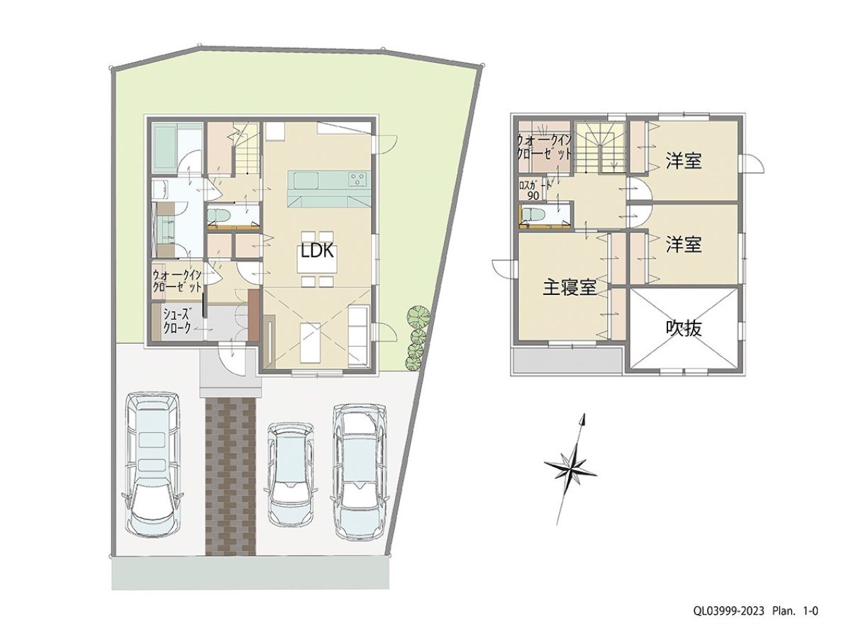 イイコトテラス鈴鹿市北玉垣町 土地 区画番号No.24 「家族の趣味もしっかり収まる収納たっぷりプラン」 <br>建物タイプ:ｉ－ｓｍｉｌｅⅡ/延床面積:104.07㎡(31.47坪) <br>建物本体価格(参考):2,214万円(税込み)<br>