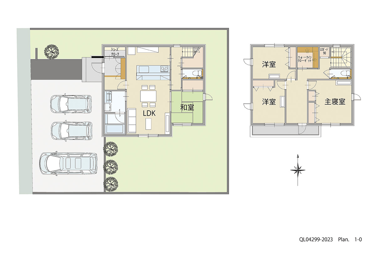 イイコトテラス下稲吉 土地 区画番号No.4 「キッチンから家族の様子を見守れる家」 <br>建物タイプ:ｉ－ｓｍｉｌｅⅡ/延床面積:110.84㎡(33.52坪) <br>建物本体価格(参考):2,254万円(税込み)<br>