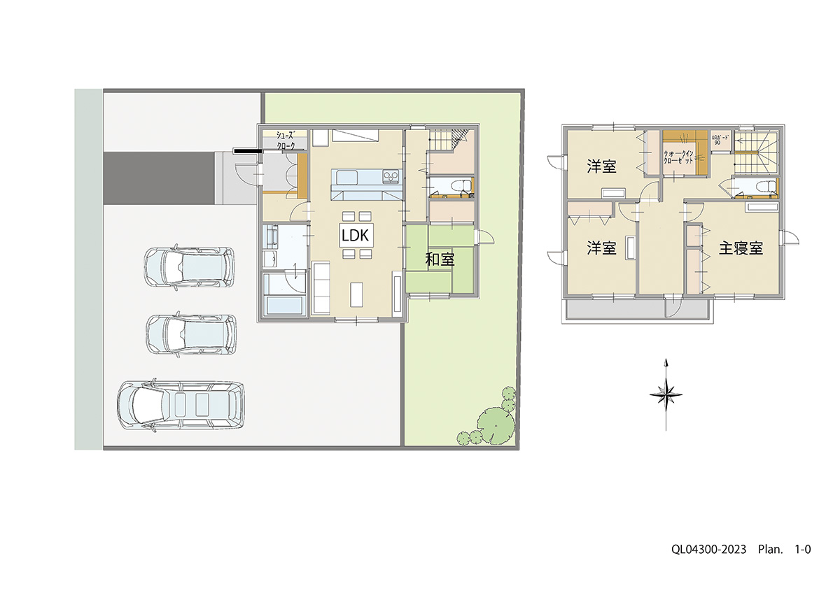 イイコトテラス下稲吉 土地 区画番号No.5 「キッチンから家族の様子を見守れる家」 <br>建物タイプ:ｉ－ｓｍｉｌｅⅡ/延床面積:110.84㎡(33.52坪) <br>建物本体価格(参考):2,254万円(税込み)<br>