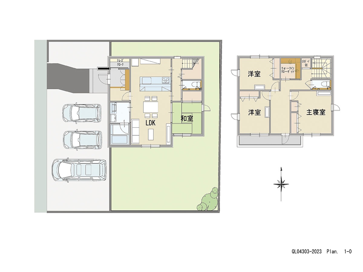 イイコトテラス下稲吉 土地 区画番号No.8 「キッチンから家族の様子を見守れる家」 <br>建物タイプ:ｉ－ｓｍｉｌｅⅡ/延床面積:110.84㎡(33.52坪) <br>建物本体価格(参考):2,254万円(税込み)<br>