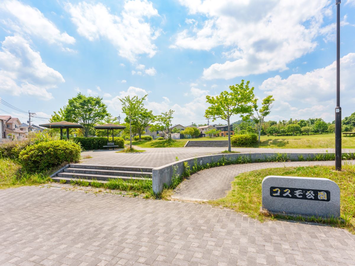 コスモ公園まで約430m（徒歩6分）　広々とした芝生のあるのどかな公園です。お子様との毎日のお散歩にぴったりな場所です。
