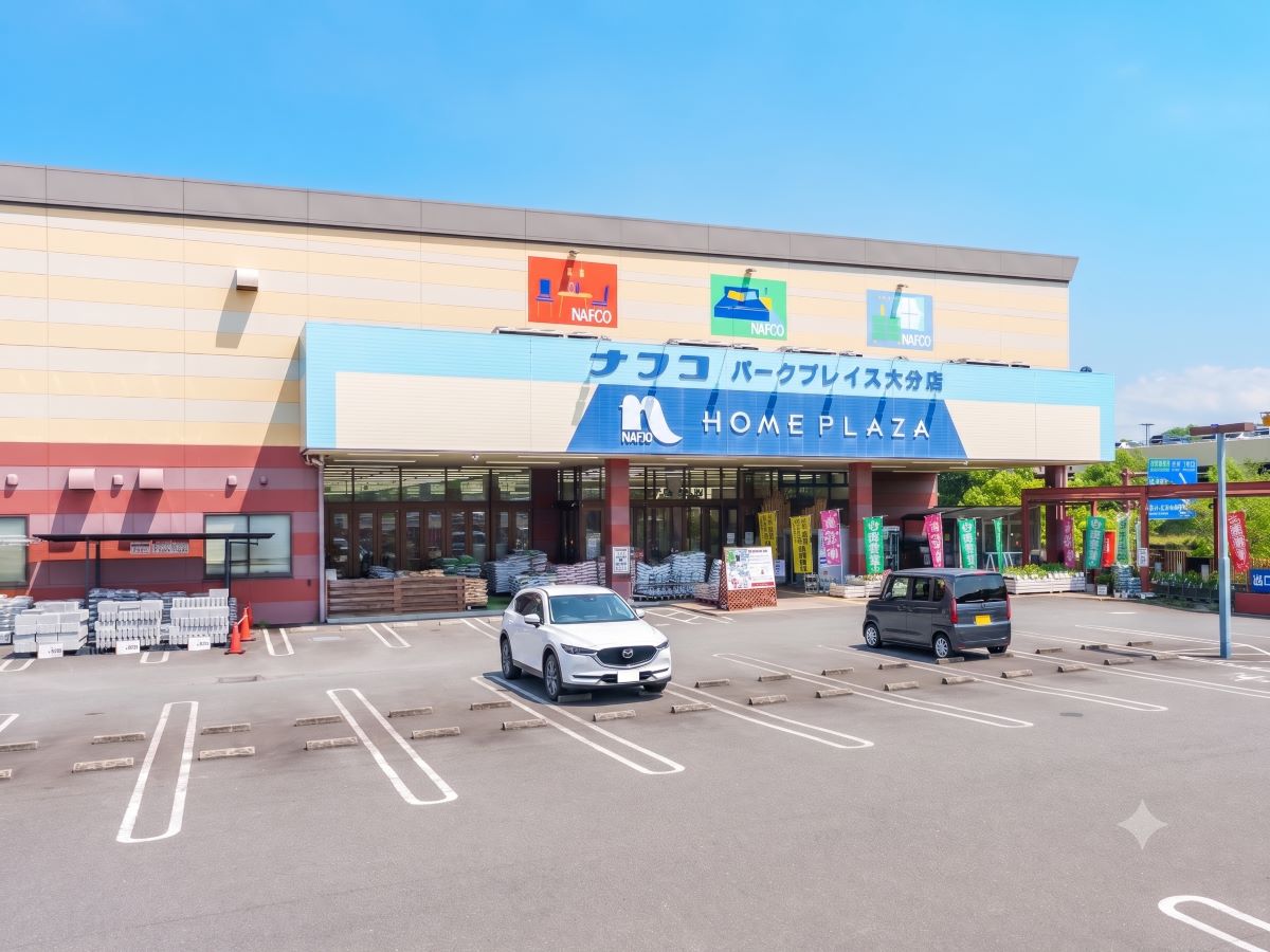 ホームプラザナフコ パークプレイス大分店まで約3.2km（車で約5分）　ガーデニング、資材、ペット用品、事務用品まで品揃え豊富。見ているだけで楽しめますね。【営業時間】10:00～19:30