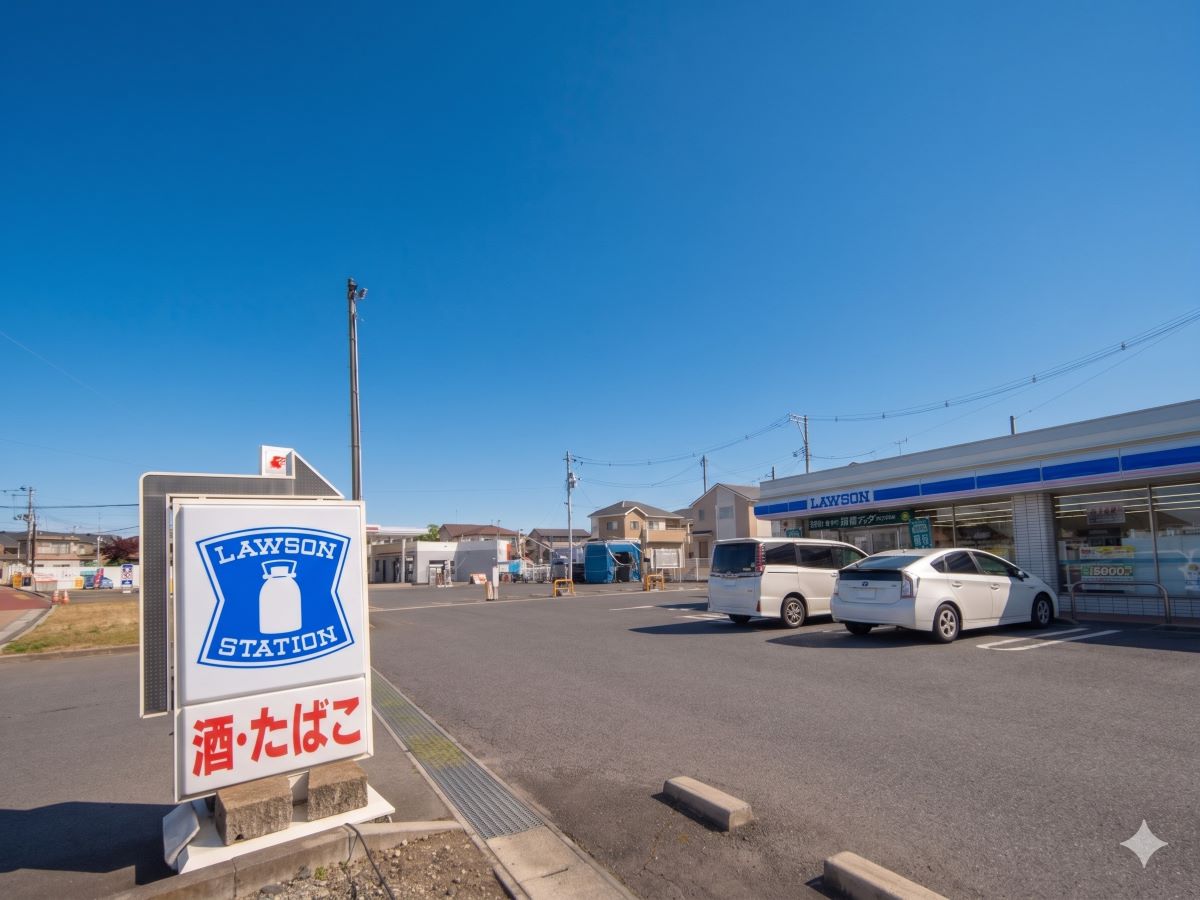 ローソン 須賀川牡丹園前店まで約175m（徒歩3分）　当分譲地から歩いて行ける距離にある24時間営業のコンビニエンスストアです！急なお買い物にも便利ですね！