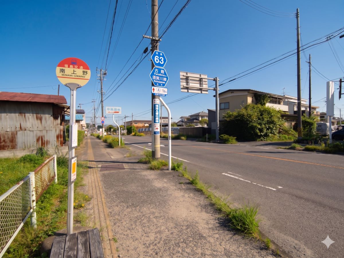 「南上野」バス停まで約430m（徒歩6分）　須賀川駅方面や市街地へのアクセスも良く、日々の移動や通学に便利な環境です。※最新の時刻表は運行会社様のHPなどをご確認ください。