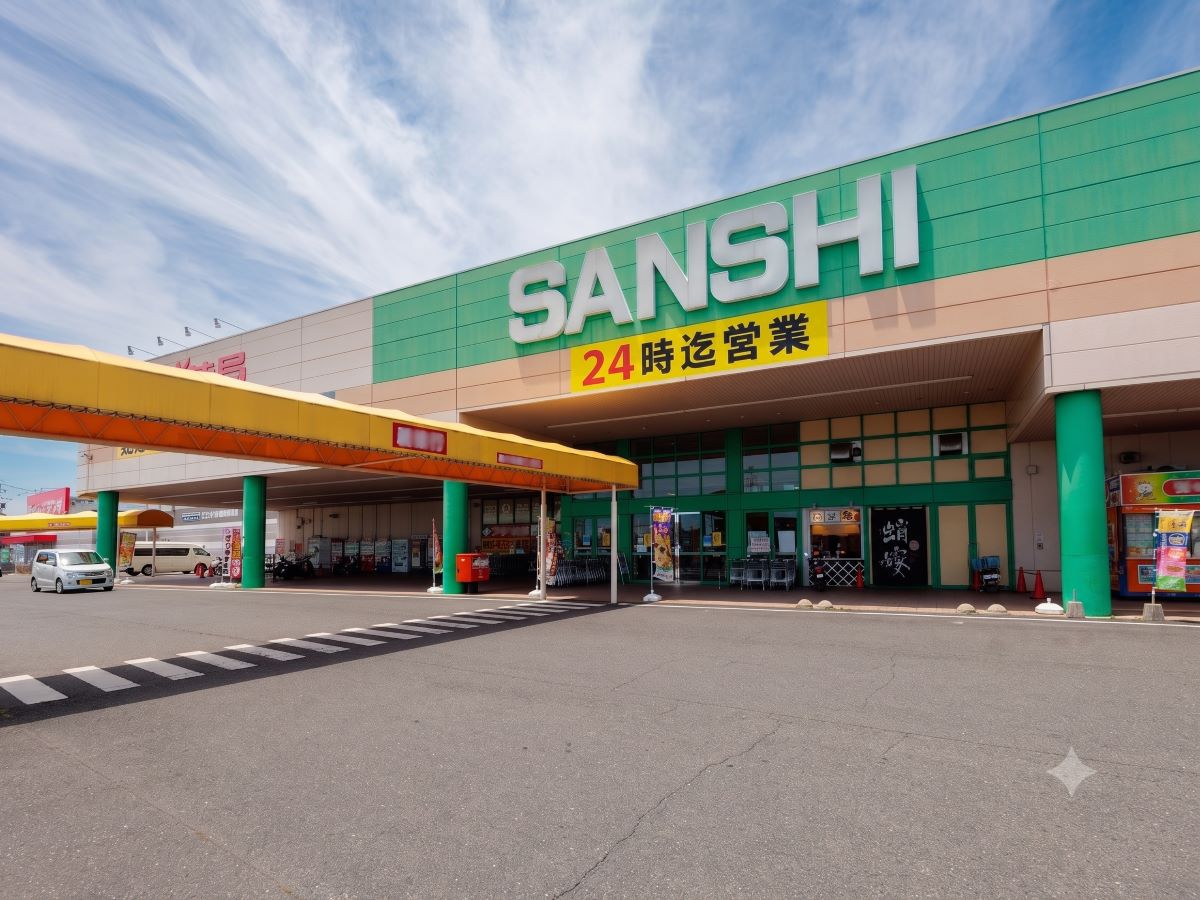 スーパーサンシ　いくわ店まで約2km　肉・魚の鮮度が良くて品そろえも豊富です！朝の9時から24時まで営業していて、お仕事帰りの買い物にもとても便利です☆