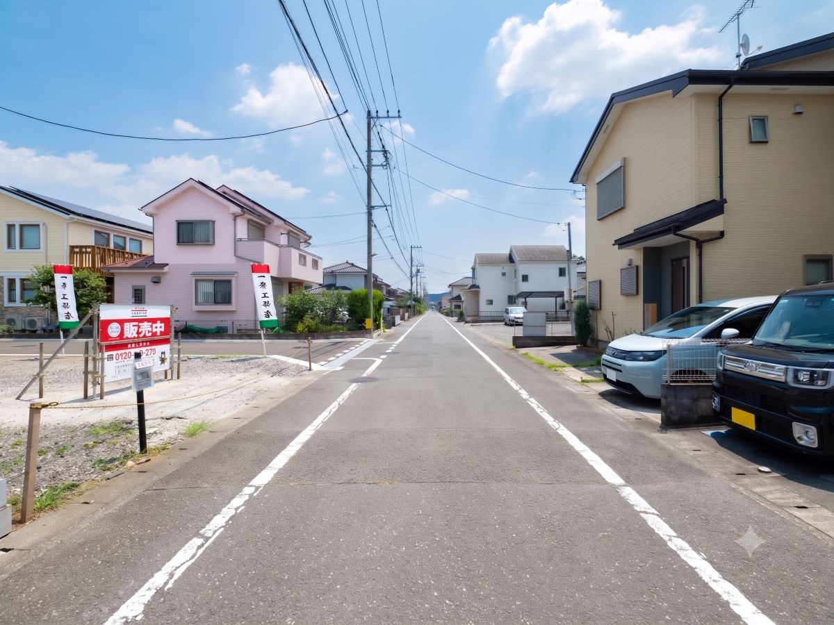 大きい道路から少し中に入っているので、車通りが落ち着いています。(区画1南西道路)　