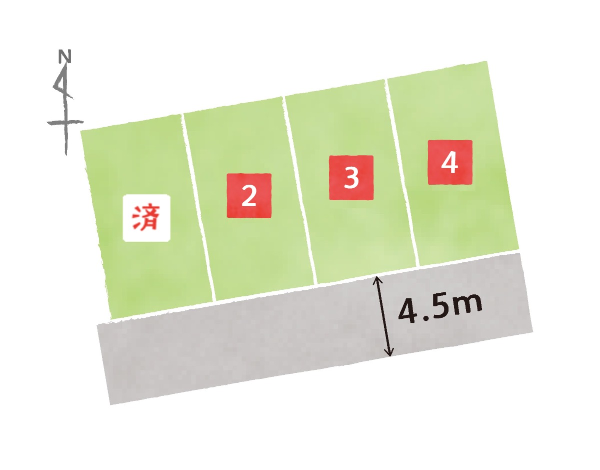 全4区画の分譲地！どの区画も整形地です。自由な間取りで家事動線もスムーズに！　