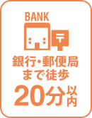 徒歩20分以内に銀行・郵便局