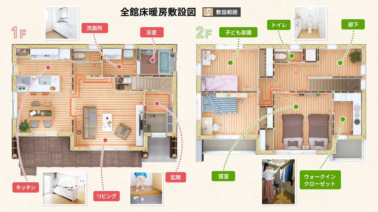 全館床暖房敷説図