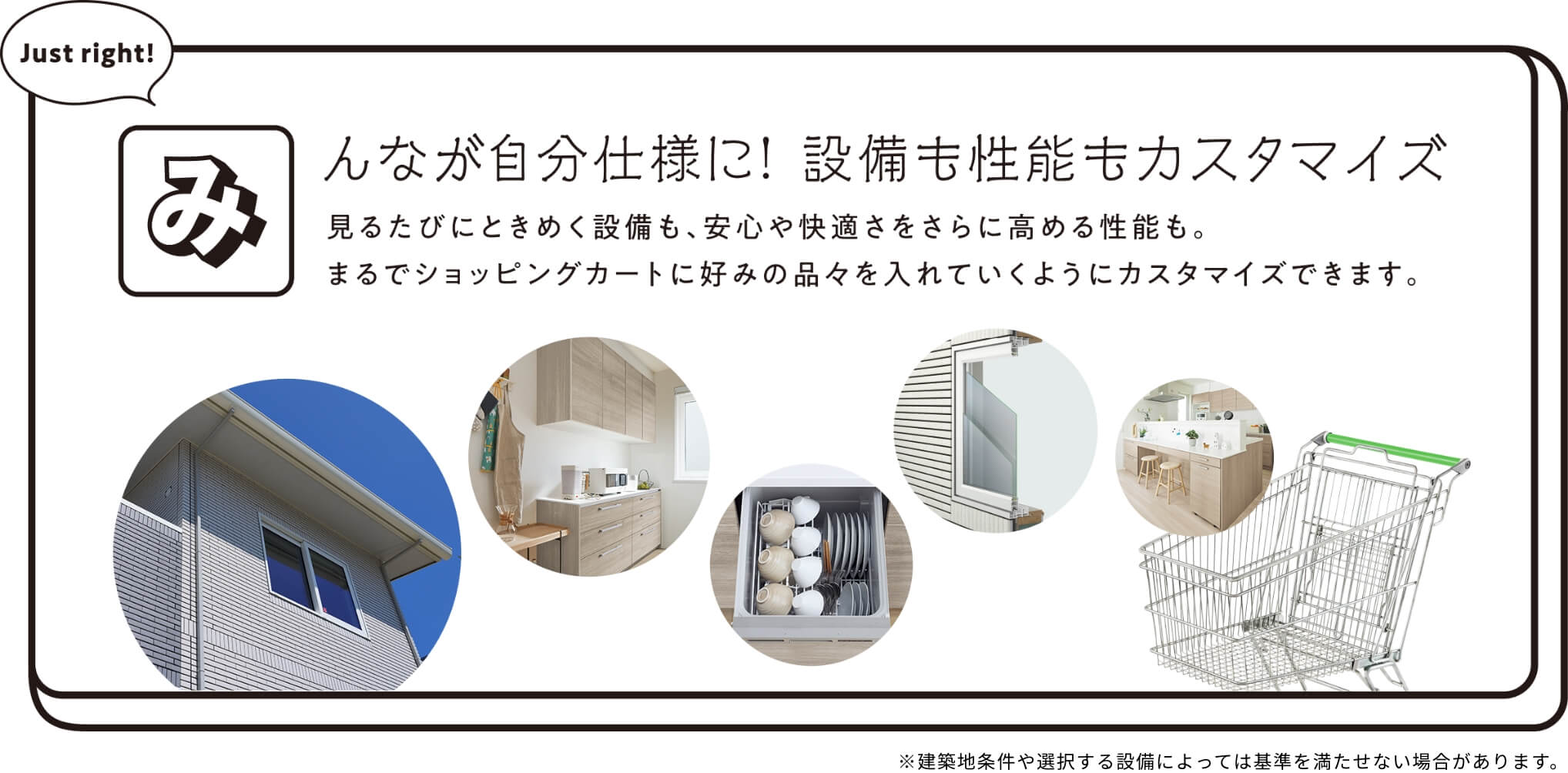 みんなが自分仕様に！設備も性能もカスタマイズ 見るたびにときめく設備も、安心や快適さをさらに高める性能も。まるでショッピングカートに好みの品々を入れていくようにカスタマイズできます。