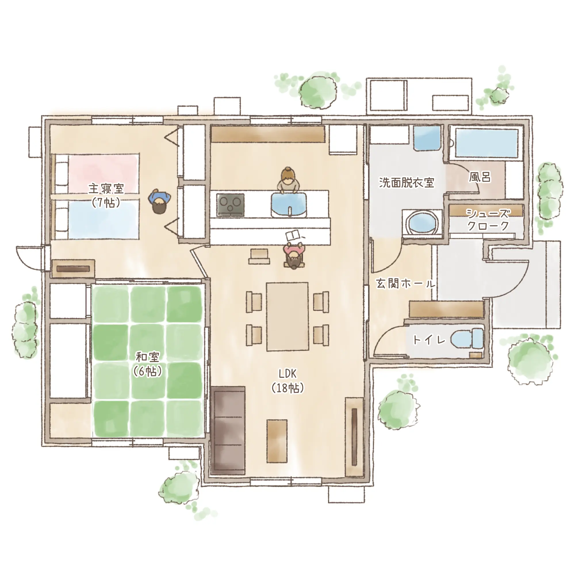 一条のハグミーE22-4560-0001の1階平面図|東西2LDKでシューズクローク・和室・耐水害仕様 変更可能プランのプラン間取り