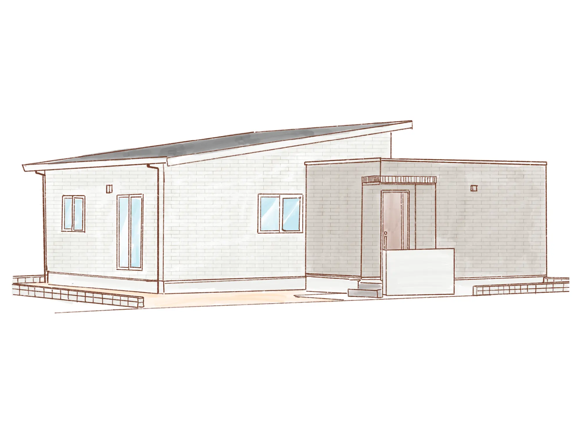 一条のハグミーE27-5560-0002の平屋立面図|東西3LDKでウォークインクローゼット・シューズクローク・耐水害仕様 変更可能プランのプラン間取り