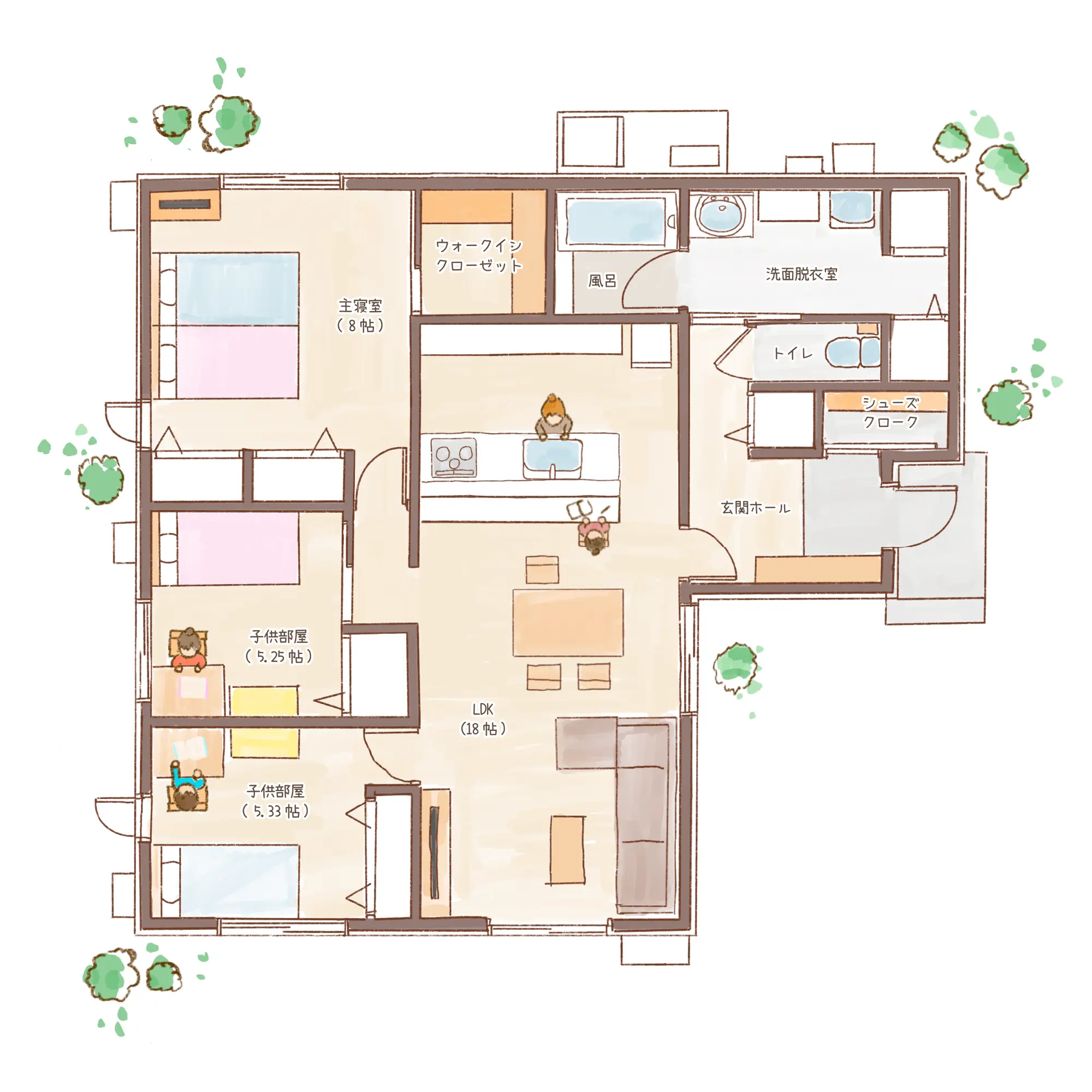一条のハグミーE27-5560-0002の1階平面図|東西3LDKでウォークインクローゼット・シューズクローク・耐水害仕様 変更可能プランのプラン間取り