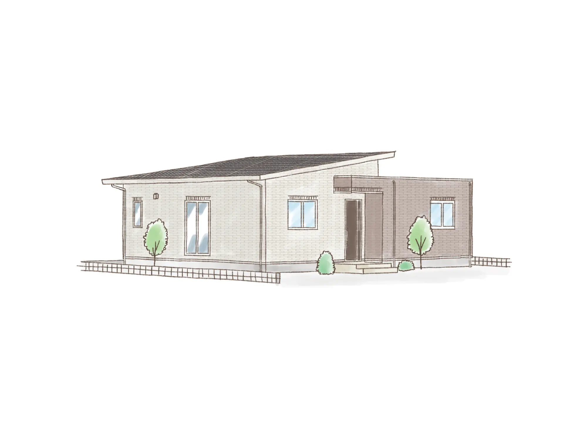 一条のハグミーE28-6050-0004の平屋立面図|東西3LDKでウォークインクローゼット・シューズクローク・耐水害仕様 変更可能プランのプラン間取り