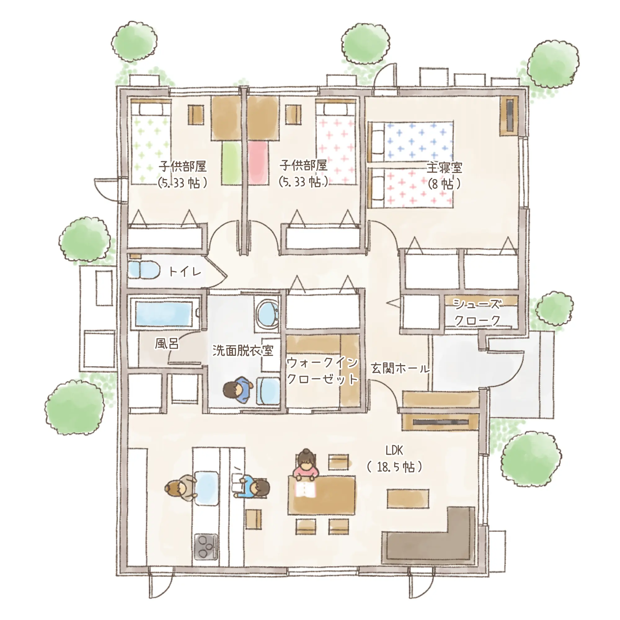 一条のハグミーE28-6050-0004の1階平面図|東西3LDKでウォークインクローゼット・シューズクローク・耐水害仕様 変更可能プランのプラン間取り