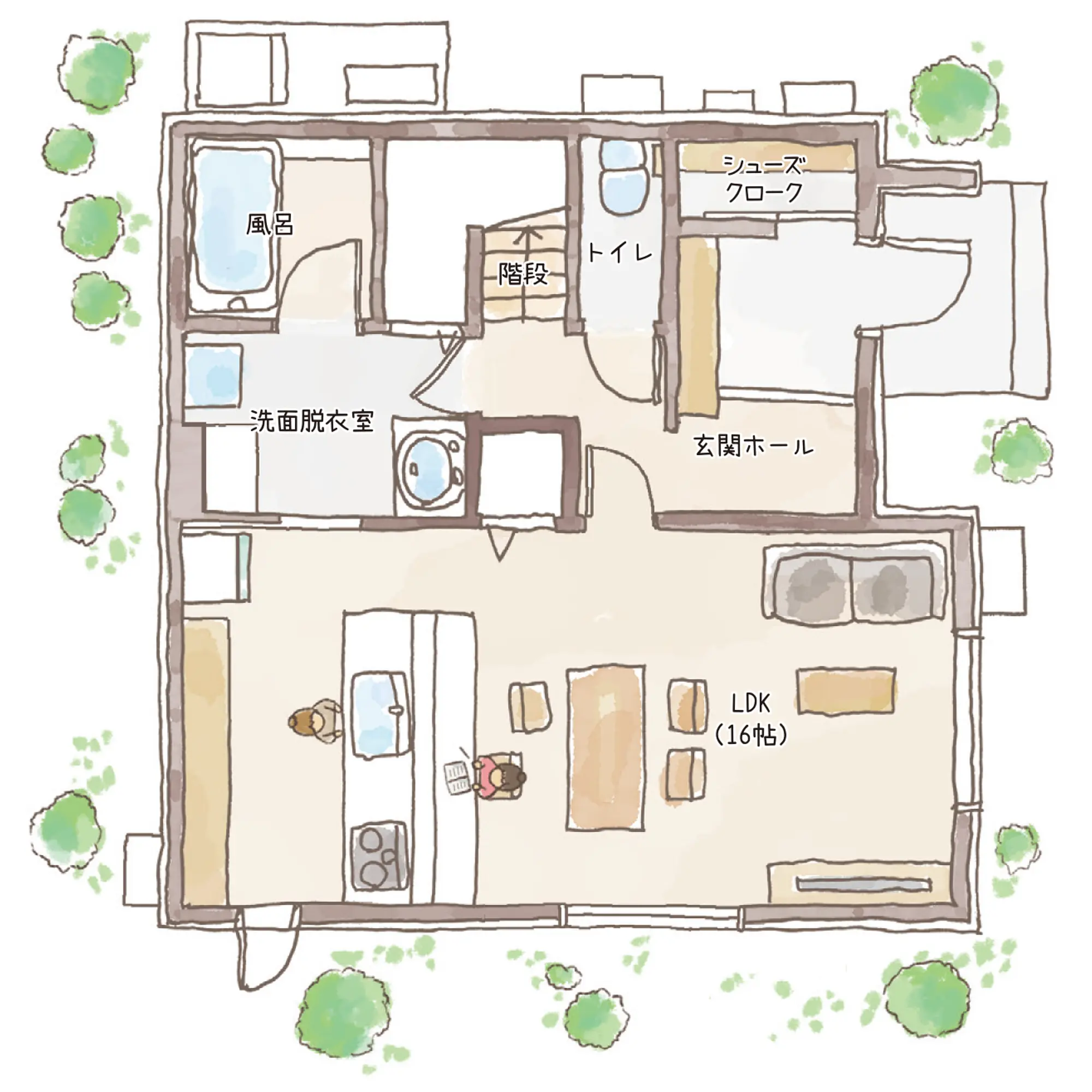 一条のハグミーE29-4040-0002の1階平面図|東西3LDKでウォークインクローゼット・シューズクローク・耐水害仕様 変更可能プランのプラン間取り