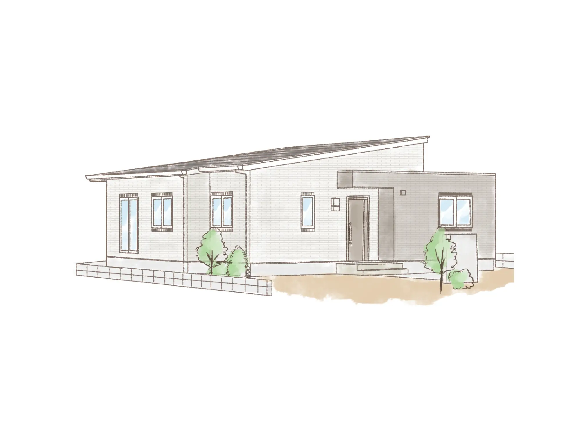 一条のハグミーE30-6055-0001の平屋立面図|東西4LDKでウォークインクローゼット・シューズクローク・和室・耐水害仕様 変更可能プランのプラン間取り