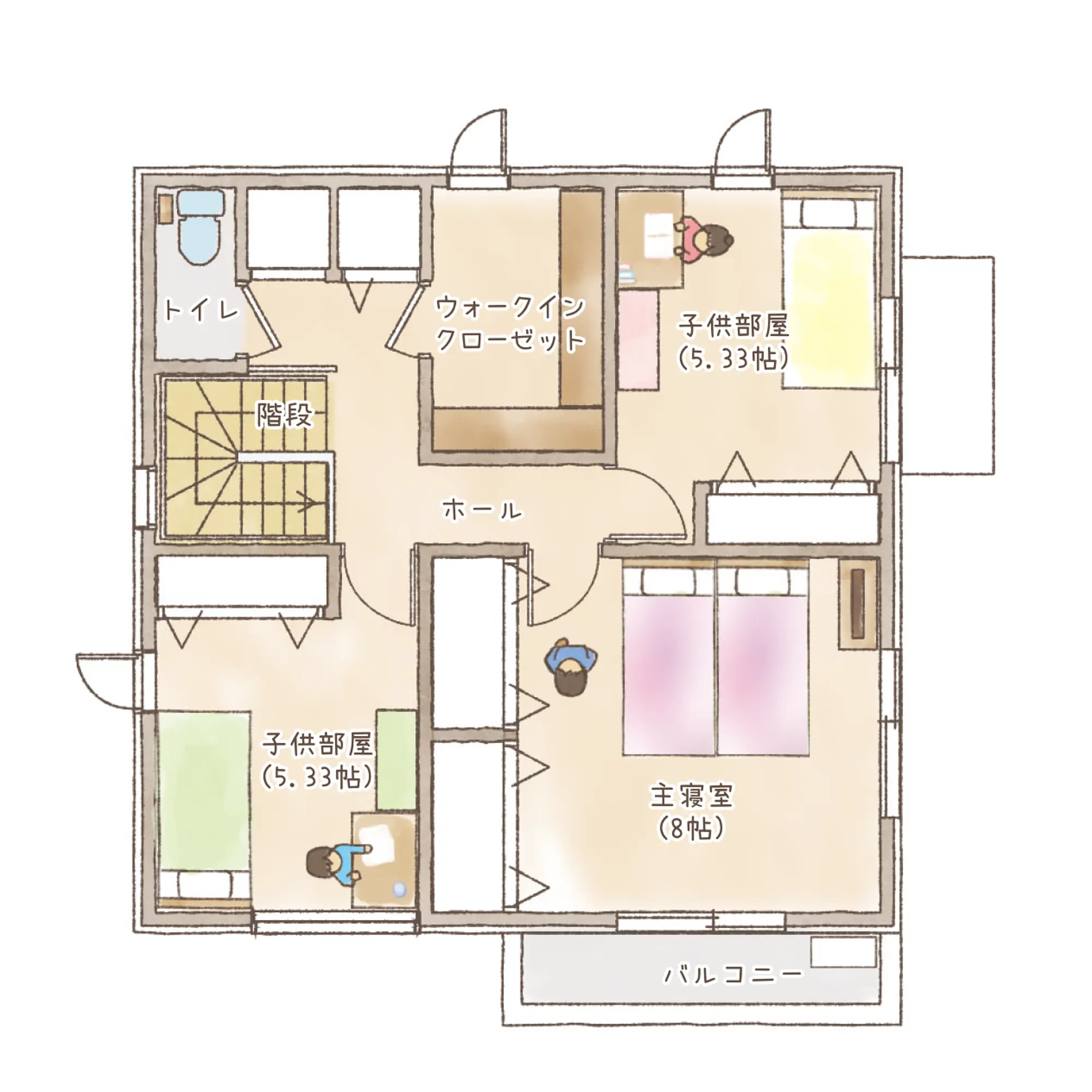 一条のハグミーE32-4040-0001の2階平面図|東西3LDKでリビング階段・ウォークインクローゼット・シューズクローク・耐水害仕様 変更可能プランのプラン間取り