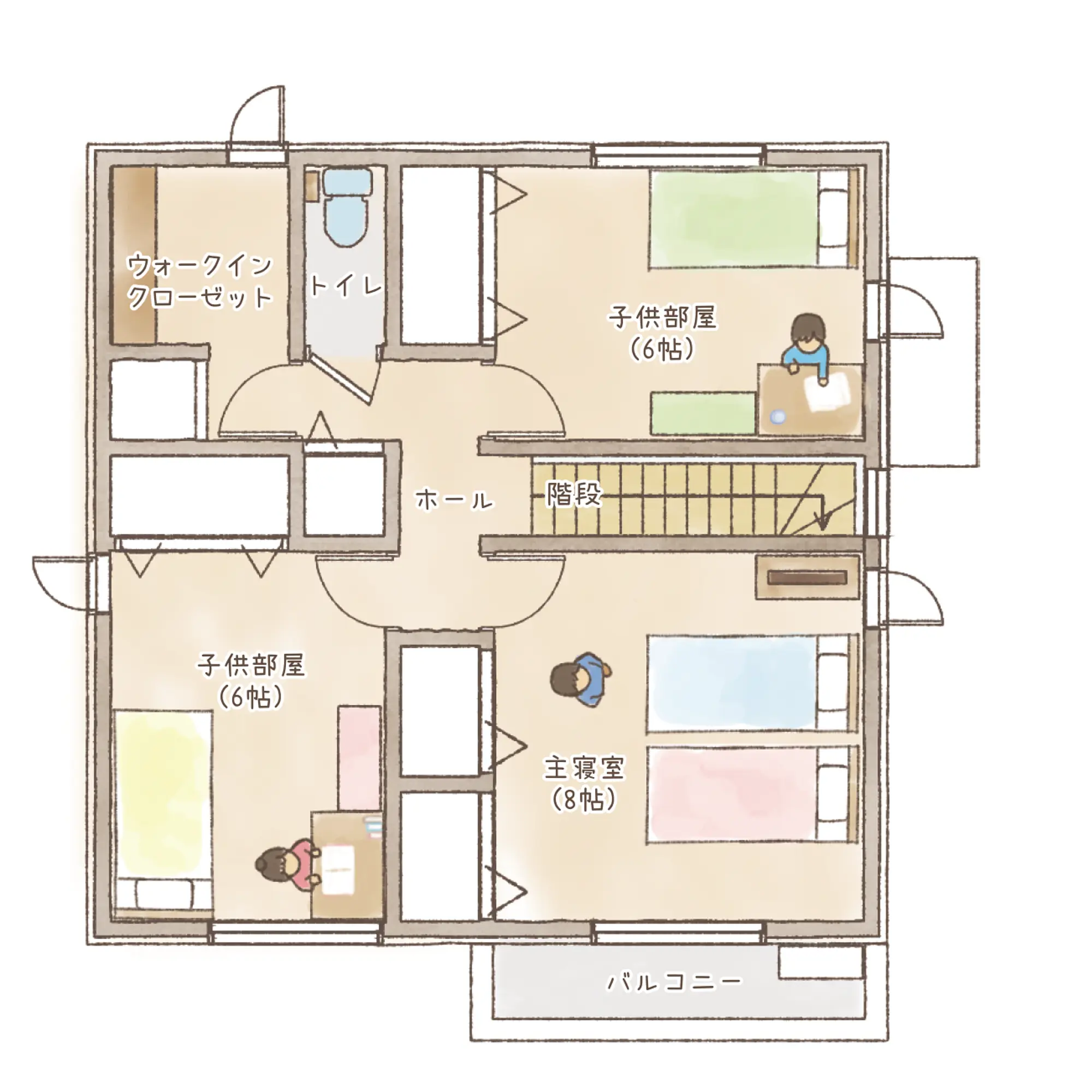 一条のハグミーE32-4040-0003の2階平面図|東西3LDKでリビング階段・ウォークインクローゼット・シューズクローク・耐水害仕様 変更可能プランのプラン間取り