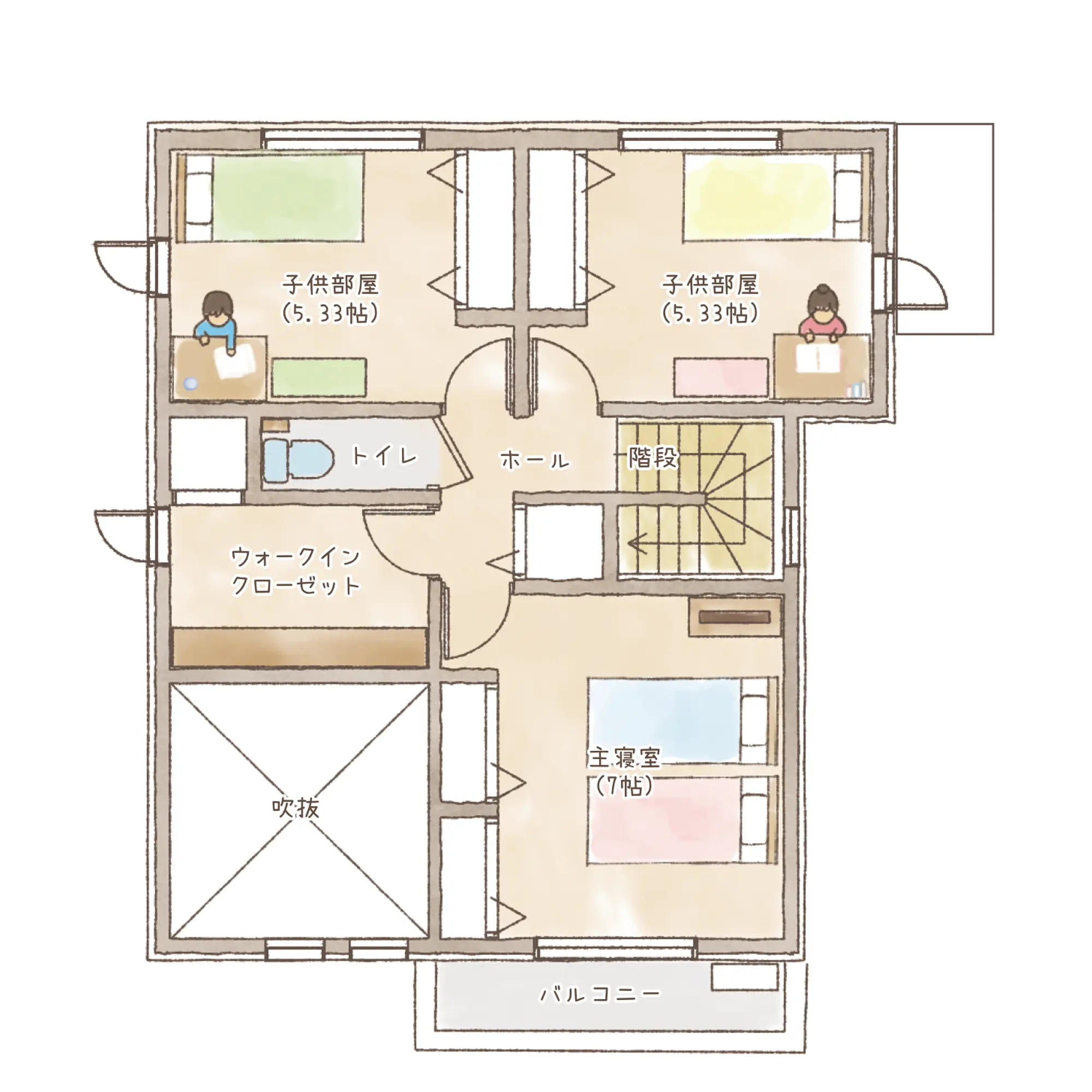 一条のハグミーE32-4540-0001の2階平面図|東西3LDKで吹き抜け・ウォークインクローゼット・シューズクローク・耐水害仕様 変更可能プランのプラン間取り